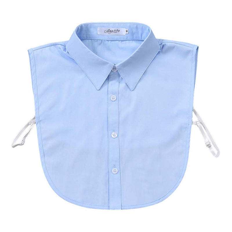 Joyci Men's Fashion OL False Collar Solid Color Lapel Half Shirt Fake Collar (Blue) - Image 1
